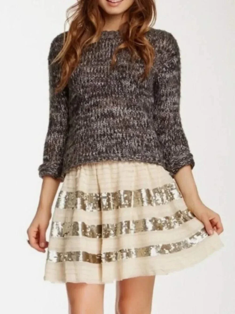 Free People Sparkle And Stripe Sequin Tiered Mini Skirt Sz XS Party Going Out